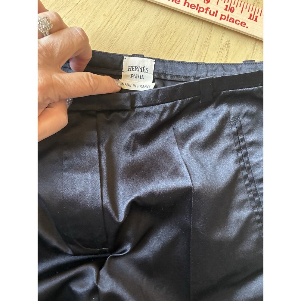 VTG HERMES Paris Black 100% Silk Pants Satin Trousers 1986 Women S (4) Pristine - Picture 15 of 16